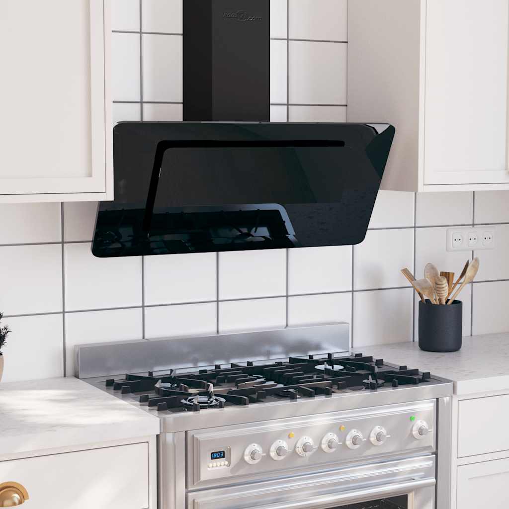 vidaXL Dunstabzugshaube 90 cm Edelstahl und Hartglas Schwarz