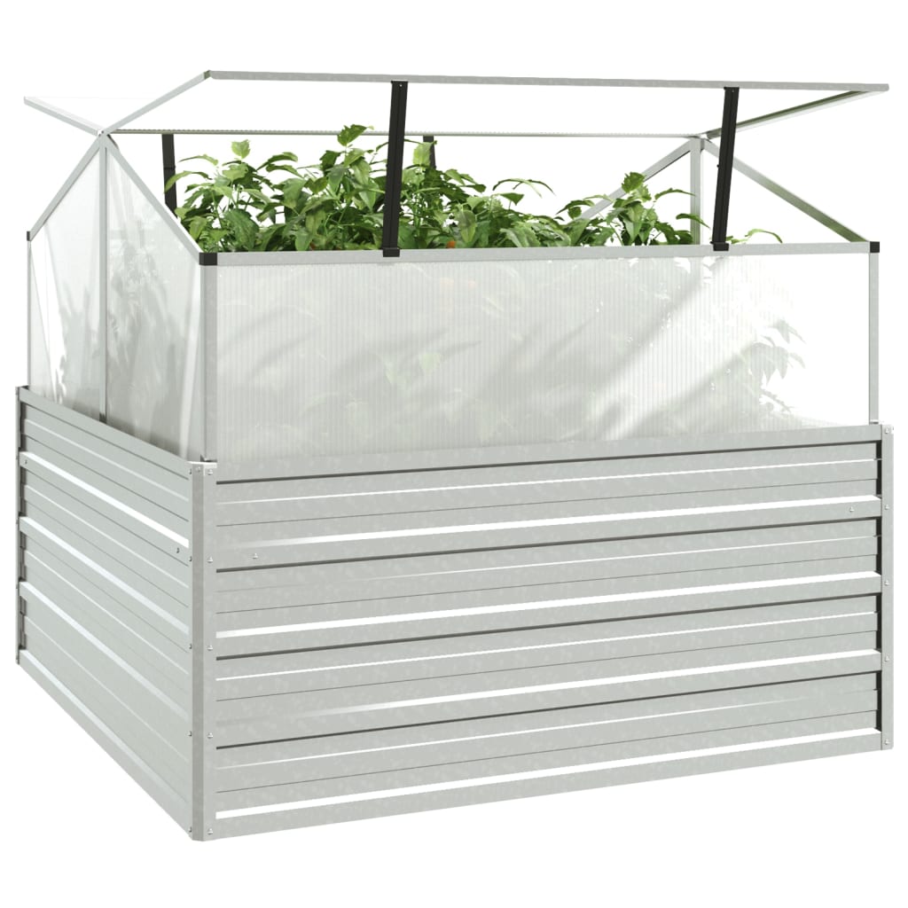 

vidaXL Plantenbak met kas verhoogd 100x100x85 cm zilverkleurig