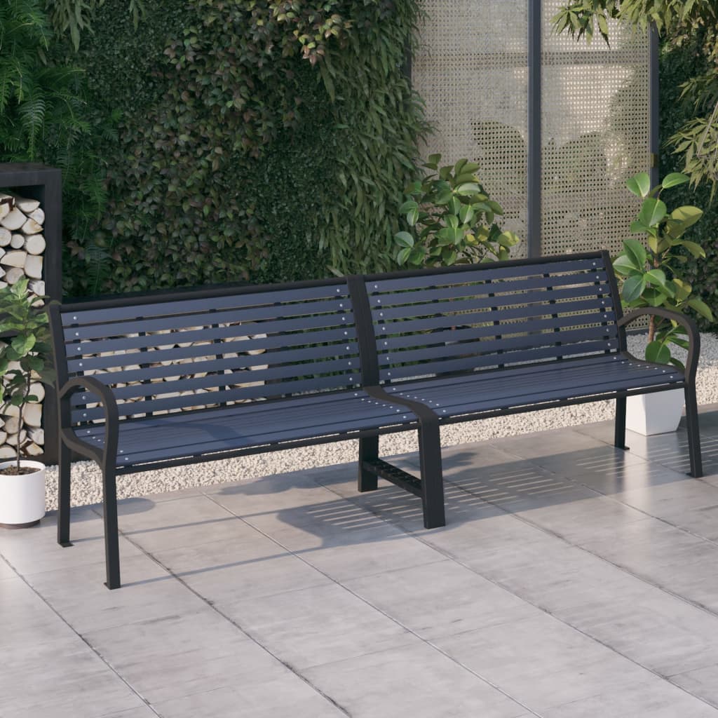 Dvojitá zahradní lavice 251 cm ocel a WPC černá