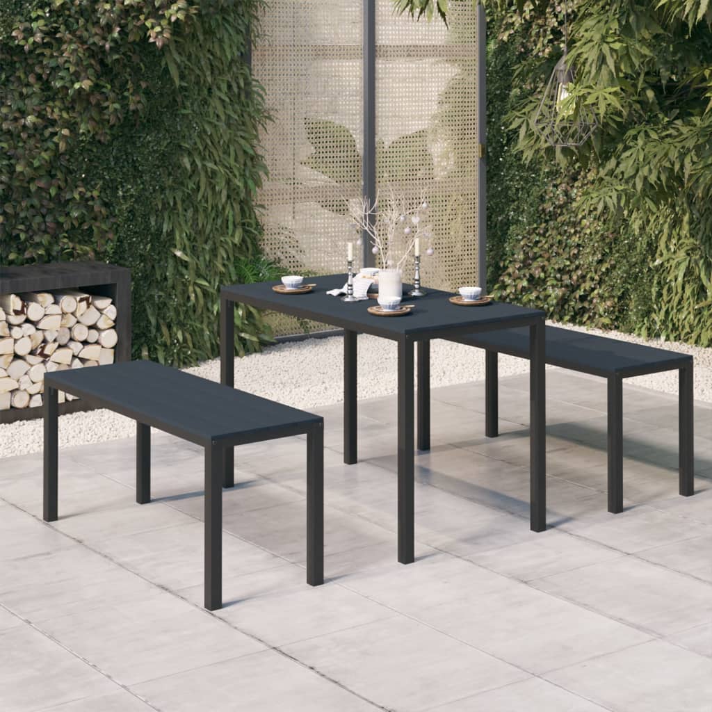 vidaXL Set mobilier de grădină, 3 piese, negru, WPC și oțel