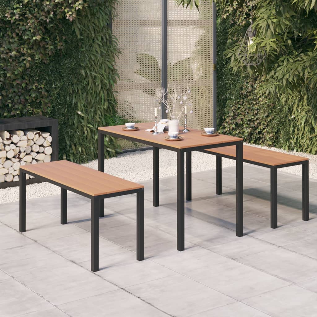 vidaXL Set mobilier de grădină, 3 piese, maro și negru, WPC și oțel