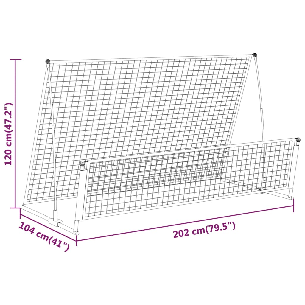 Fotbalový rebounder 2 v 1 202 x 104 x 120 cm ocel