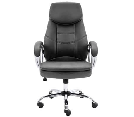 vidaXL Офис стол, сив, естествена кожа