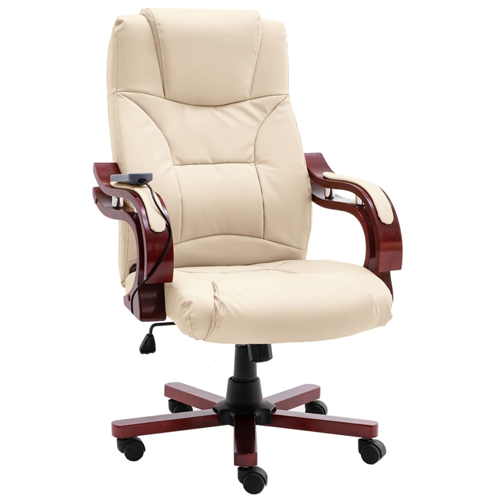 vidaXL kontorstol med massagefunktion ægte læder cremefarvet