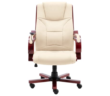 vidaXL Masažinė biuro kėdė, kreminės spalvos, tikra oda