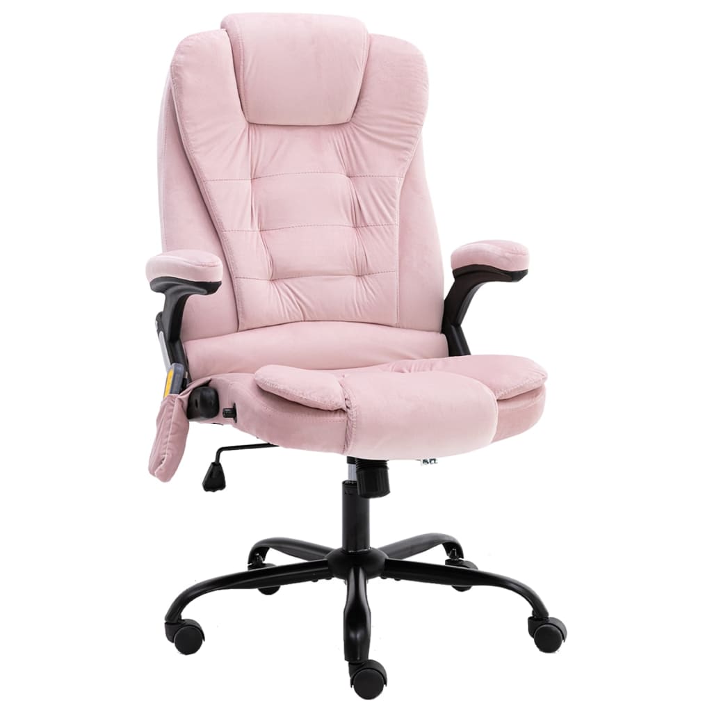 vidaXL kontorstol med massagefunktion fløjl lyserød