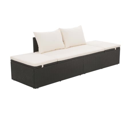 vidaXL Outdoor Lounge Bed with Cushion & Pillows Poly Rattan Black