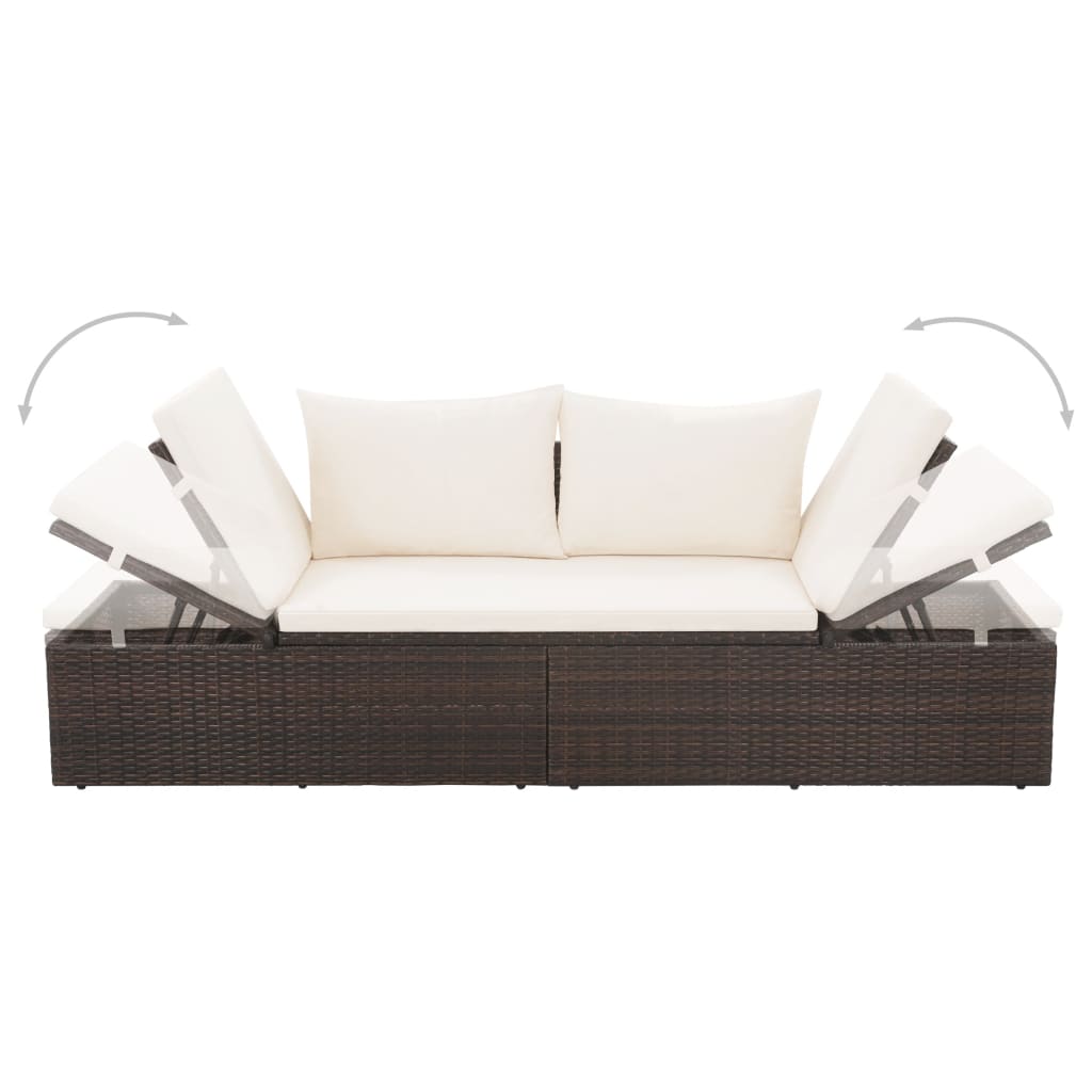 vidaXL Outdoor-Lounge-Bett mit Polster & Kissen Poly Rattan Braun