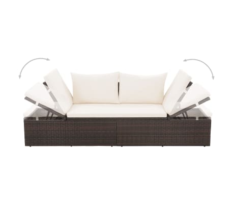 vidaXL Outdoor-Lounge-Bett mit Polster & Kissen Poly Rattan Braun