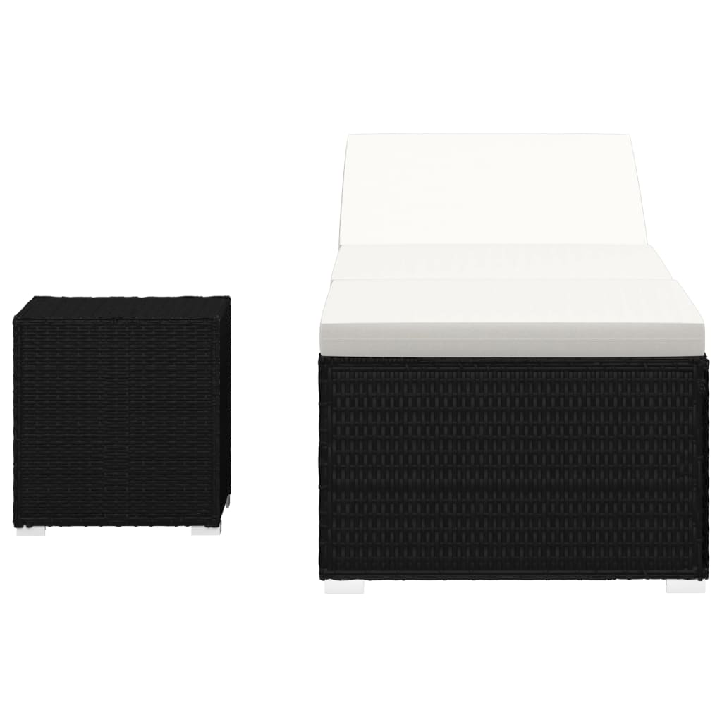Sun Lounger With Cushion And Tea Table Poly Rattan Black VidaXL 14 width=274