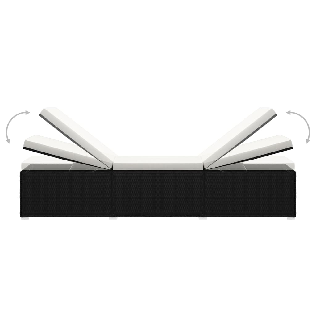 Sun Lounger With Cushion And Tea Table Poly Rattan Black VidaXL 19 width=274