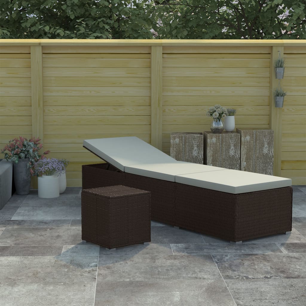 Sun Lounger with Cushion and Tea Table Sunbed Poly Rattan Multi Colours vidaXL