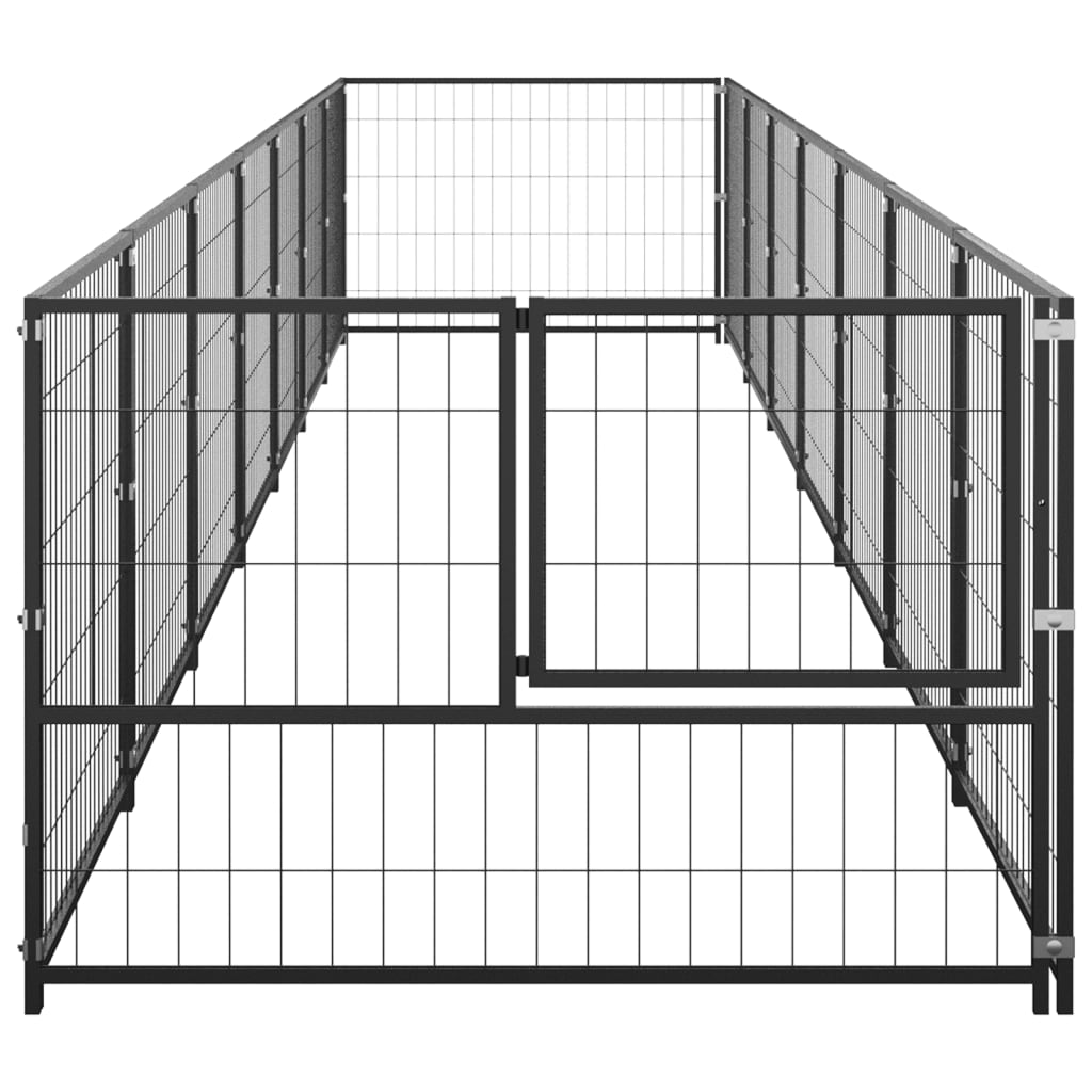 Chenil d'extérieur en acier noir pour chien - Panneaux à mailles - 700 x 100 x 70 cm - 7 m²