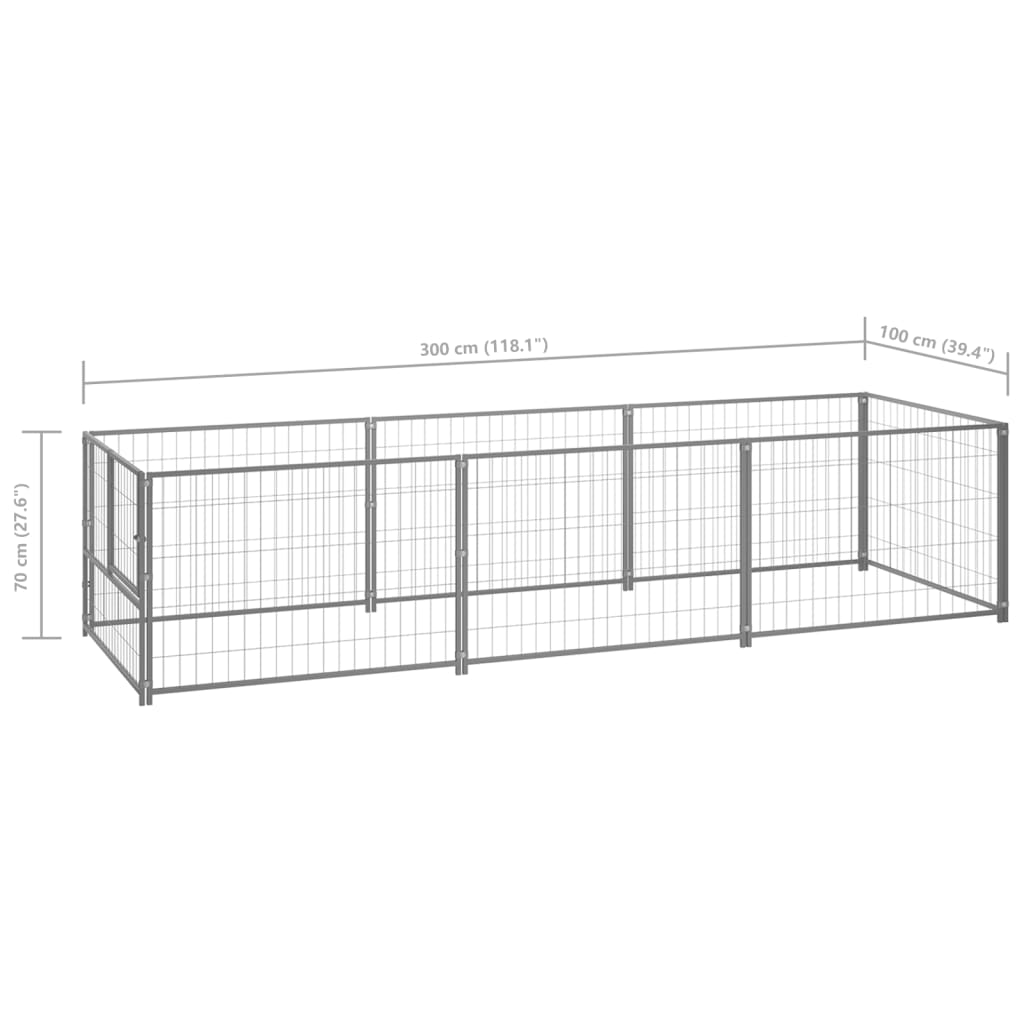 Chenil d'extérieur en acier galvanisé pour chien - Panneaux à mailles - 300 x 100 x 70 cm - 3 m²
