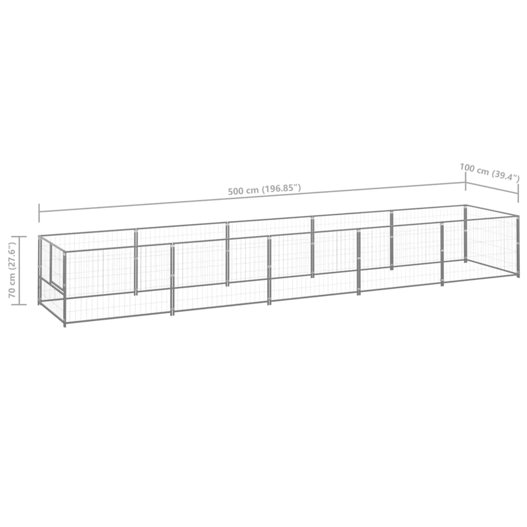 Chenil d'extérieur en acier galvanisé pour chien - Panneaux à mailles - 500 x 100 x 70 cm - 5 m²