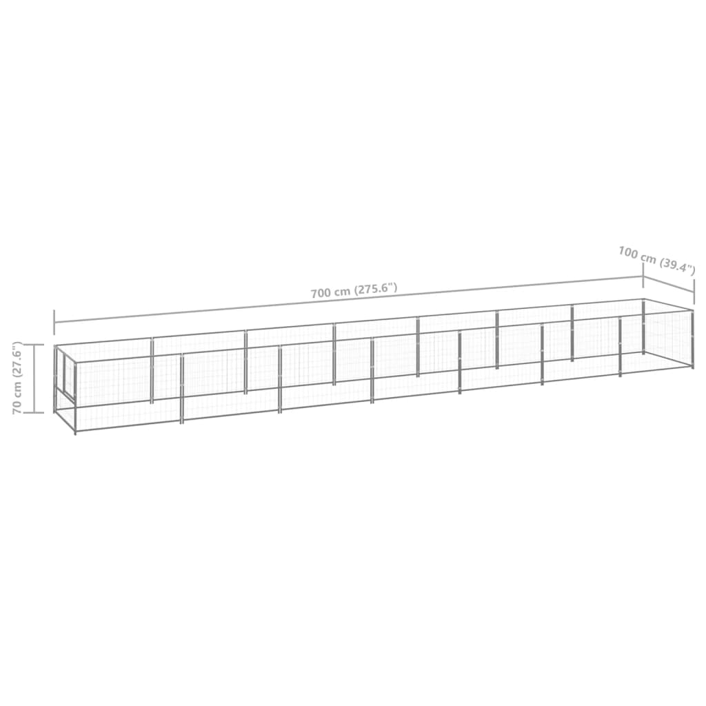 Chenil d'extérieur en acier galvanisé pour chien - Panneaux à mailles - 700 x 100 x 70 cm - 7 m²