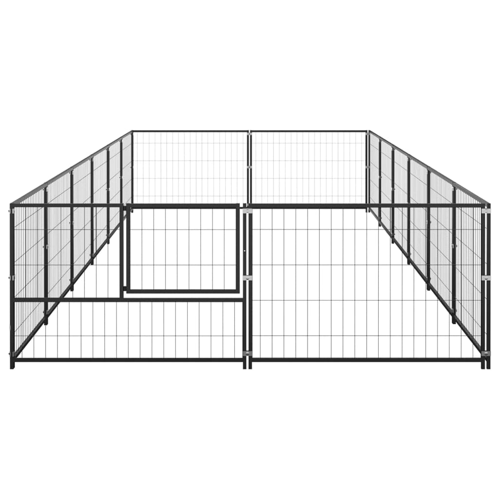 Chenil d'extérieur en acier noir pour chien - Panneaux à mailles - 600 x 200 x 70 cm - 10 m²