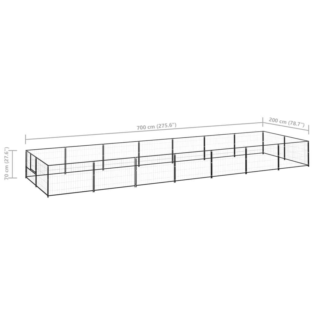 Chenil d'extérieur en acier noir pour chien - Panneaux à mailles - 700 x 200 x 70 cm - 15 m²