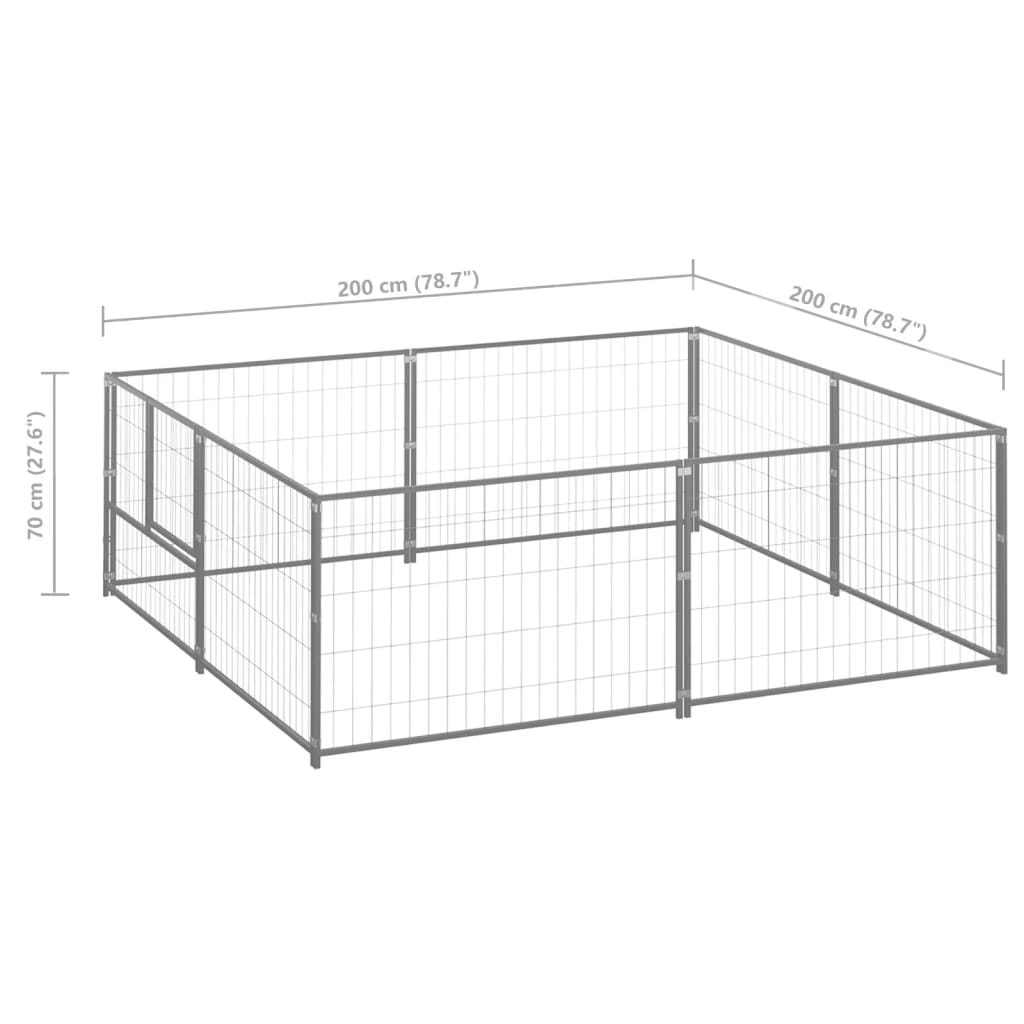 Chenil d'extérieur en acier galvanisé pour chien - Panneaux à mailles - 200 x 200 x 70 cm - 4 m²