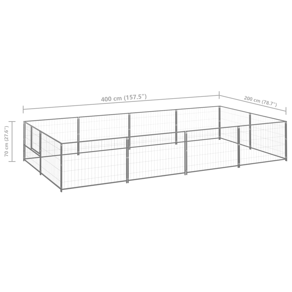 Chenil d'extérieur en acier galvanisé pour chien - Panneaux à mailles - 400 x 200 x 70 cm - 8 m²