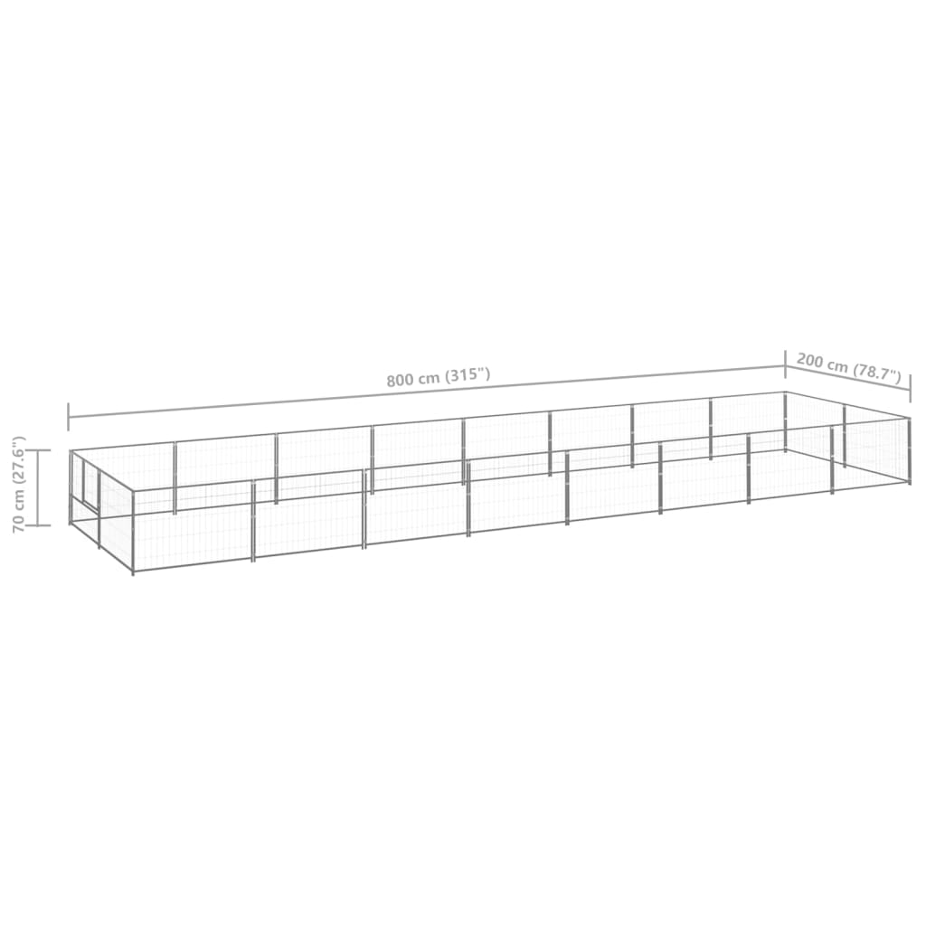 Chenil d'extérieur en acier galvanisé pour chien - Panneaux à mailles - 800 x 200 x 70 cm - 20 m²