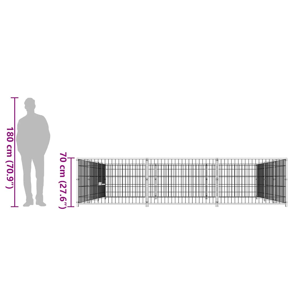 suņu voljērs, melns, 9 m², tērauds