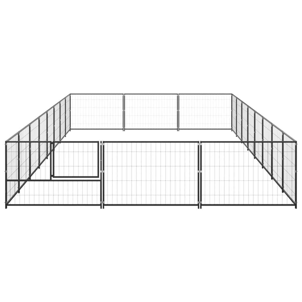 Chenil d'extérieur en acier noir pour chien - Panneaux à mailles - 800 x 300 x 70 cm - 24 m²