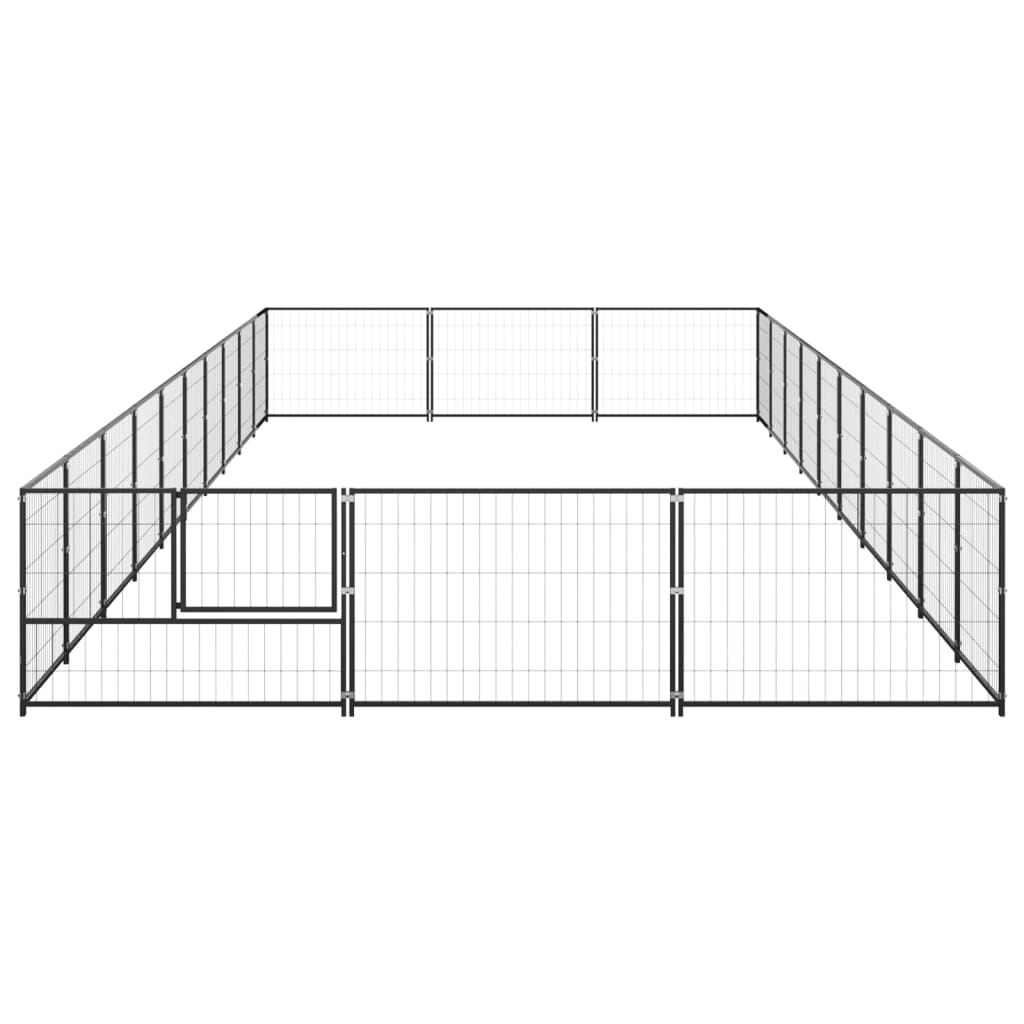 Chenil d'extérieur en acier noir pour chien - Panneaux à mailles - 1000 x 300 x 70 cm - 30 m²