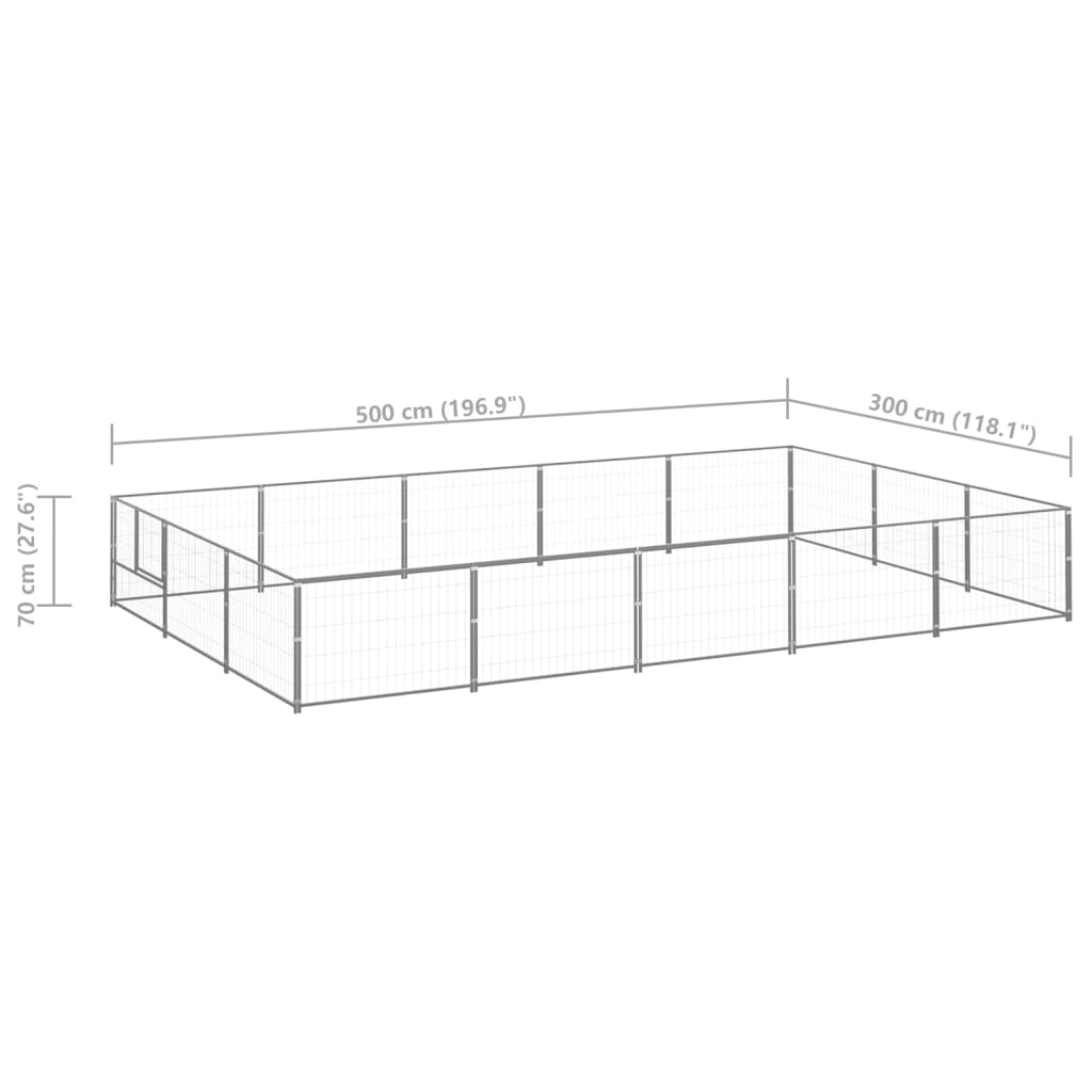Chenil d'extérieur en acier galvanisé pour chien - Panneaux à mailles - 500 x 300 x 70 cm -  20 m²