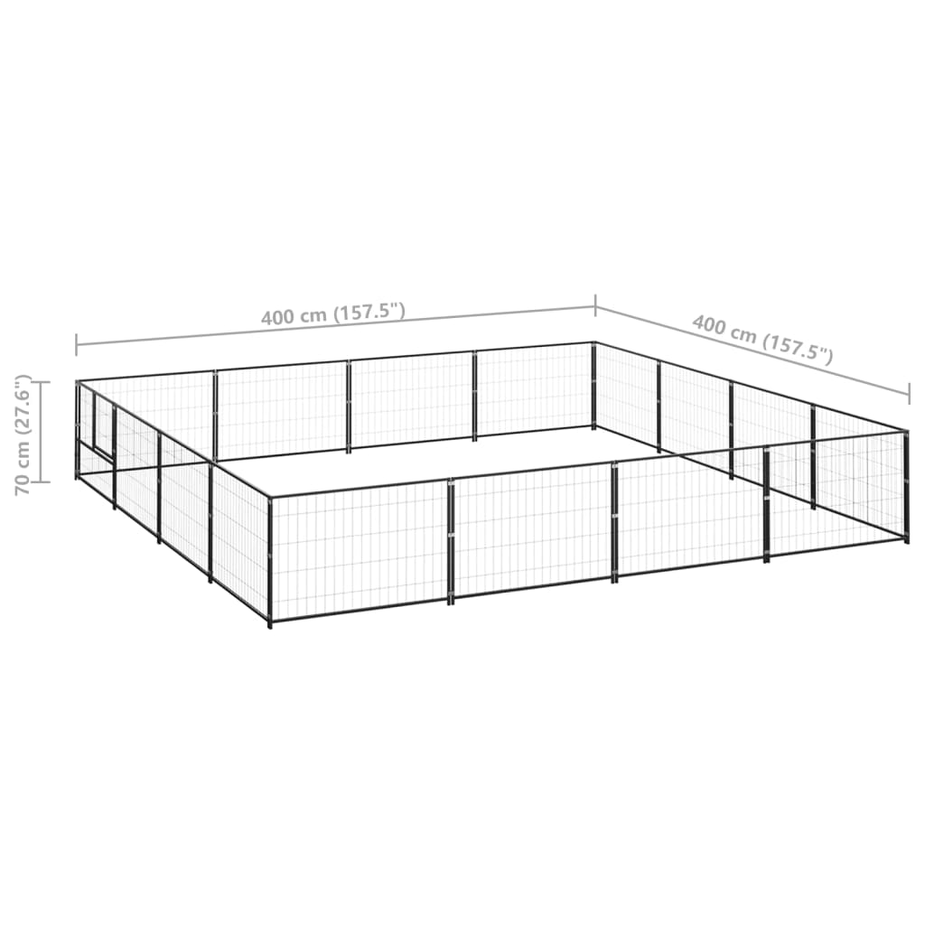 Chenil d'extérieur en acier noir pour chien - Panneaux à mailles - 400 x 400 x 70 cm - 20 m²