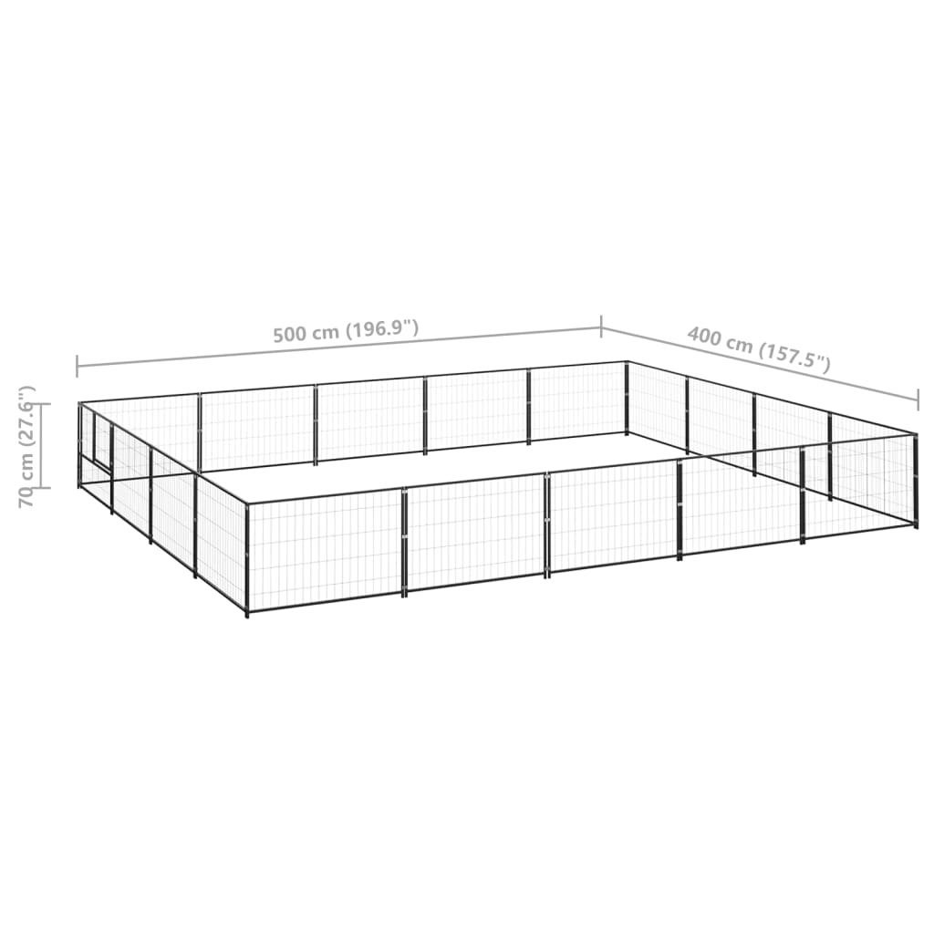 Chenil d'extérieur en acier noir pour chien - Panneaux à mailles - 500 x 400 x 70 cm - 20 m²