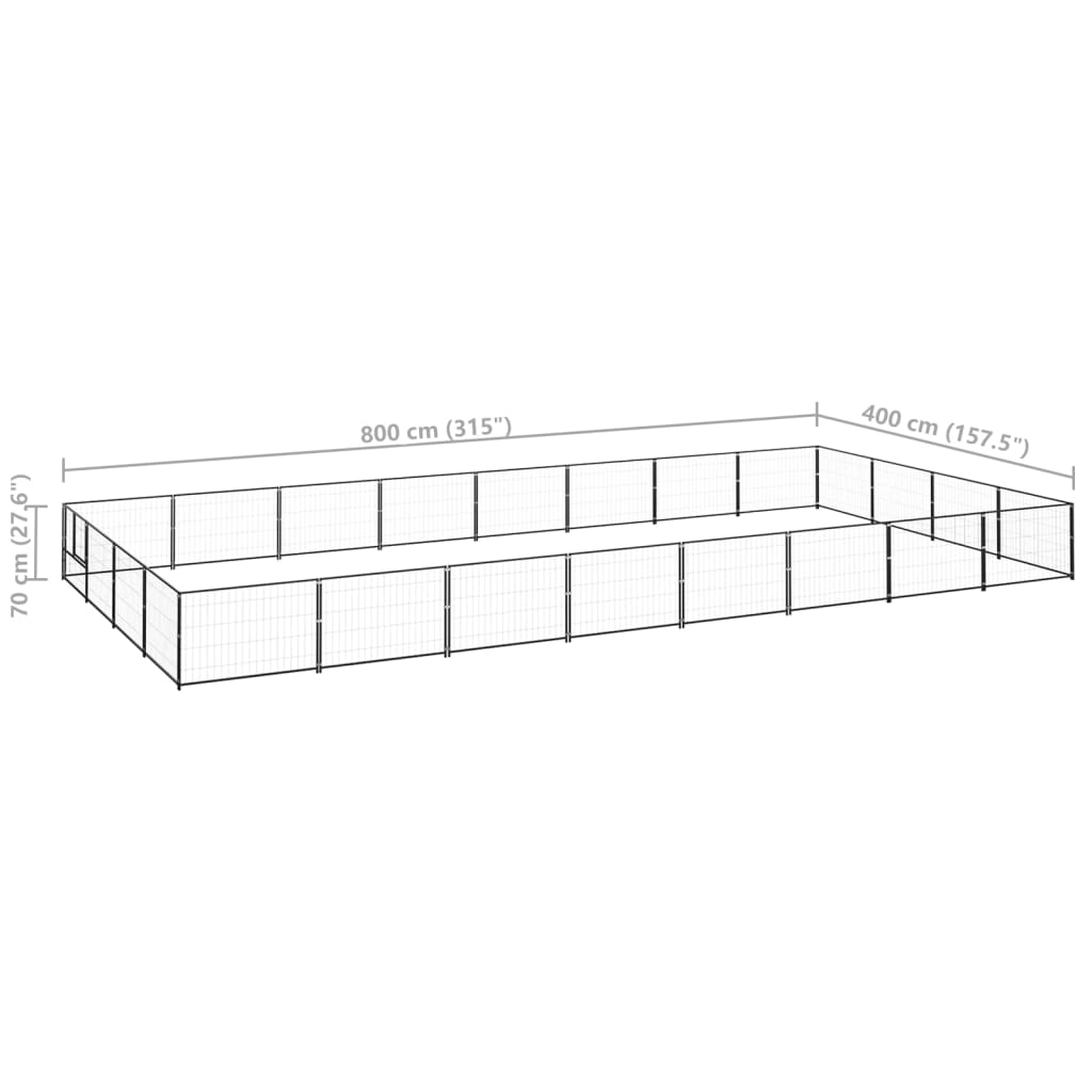 Chenil d'extérieur en acier noir pour chien - Panneaux à mailles - 800 x 400 x 70 cm - 30 m²