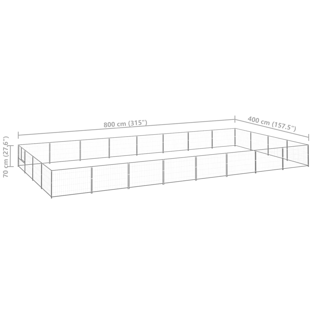 Chenil d'extérieur en acier galvanisé pour chien - Panneaux à mailles - 800 x 400 x 70 cm - 30 m²
