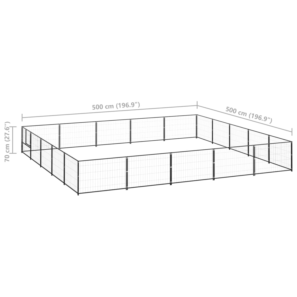 Chenil d'extérieur en acier noir pour chien - Panneaux à mailles - 500 x 500 x 70 cm -  20 m²