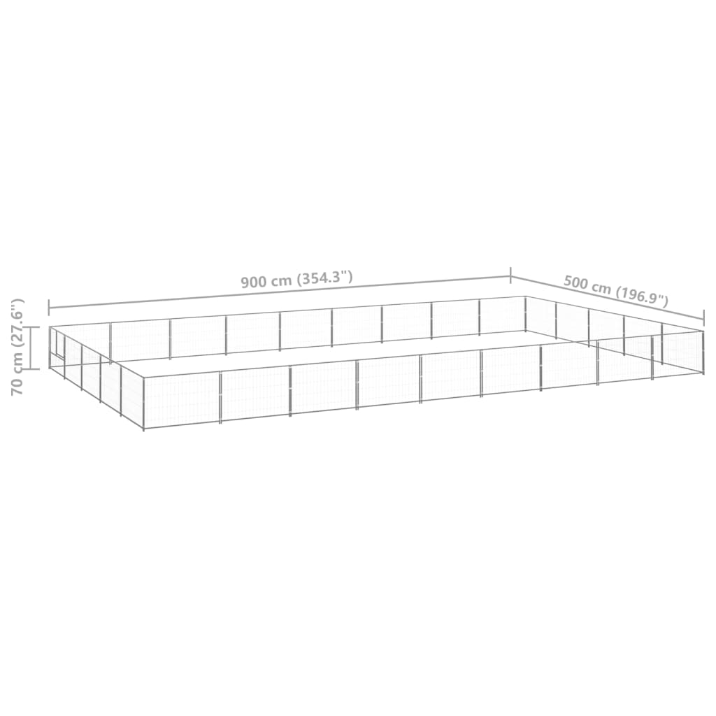 Chenil d'extérieur en acier galvanisé pour chien - Panneaux à mailles - 1000 x 700 x 70 cm - 40 m²