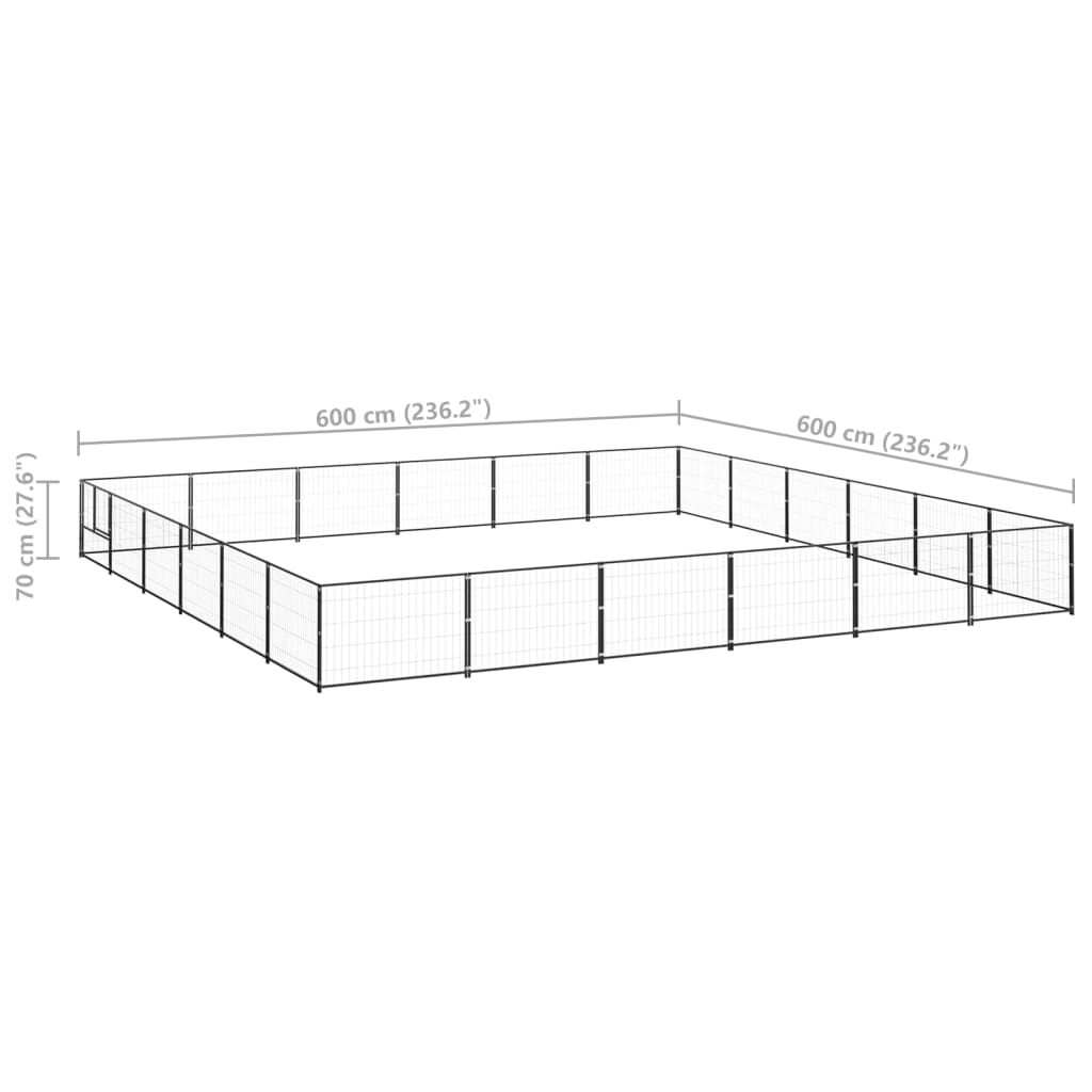 Chenil d'extérieur en acier noir pour chien - Panneaux à mailles - 600 x 600 x 70 cm - 36 m²