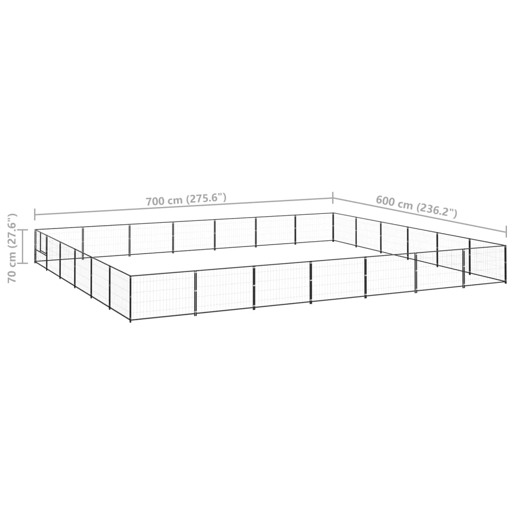Chenil d'extérieur en acier noir pour chien - Panneaux à mailles - 700 x 600 x 70 cm - 40 m²