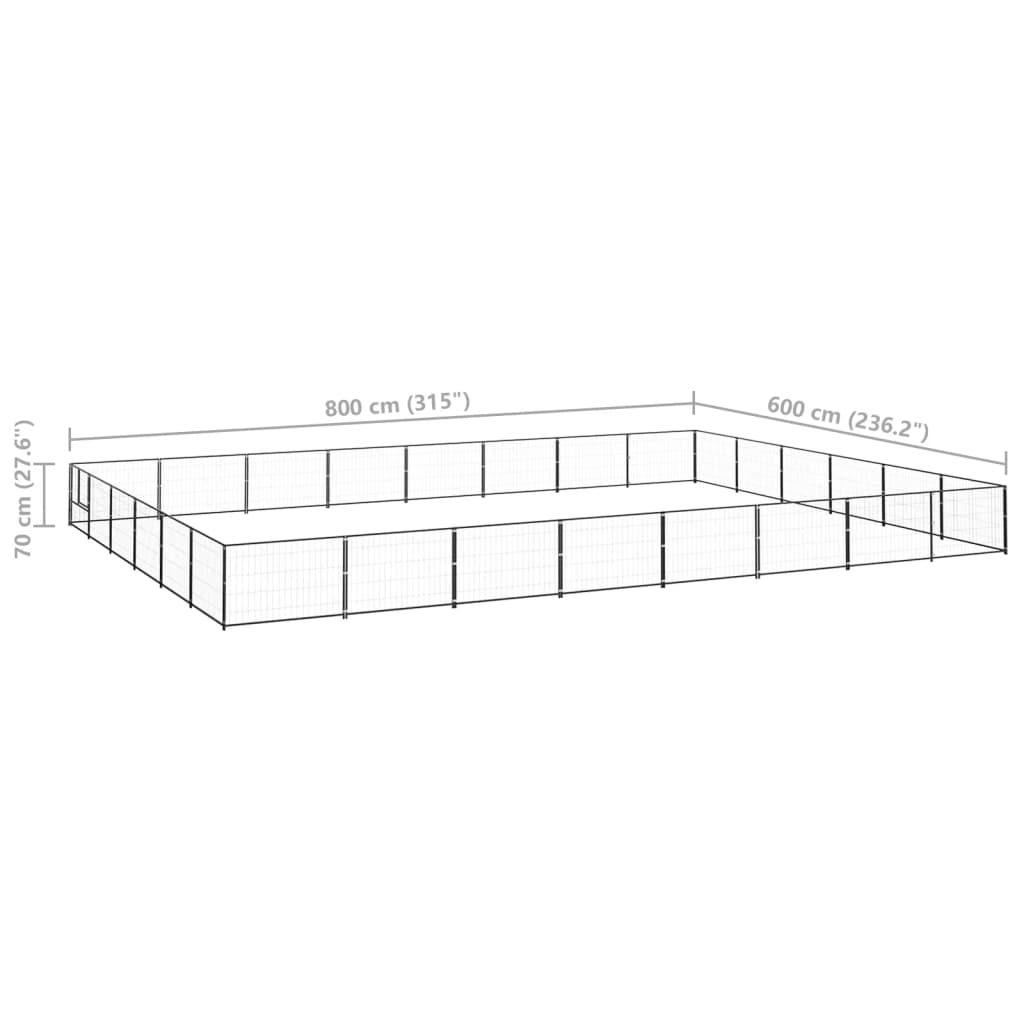Chenil d'extérieur en acier noir pour chien - Panneaux à mailles - 800 x 600 x 70 cm - 50m²