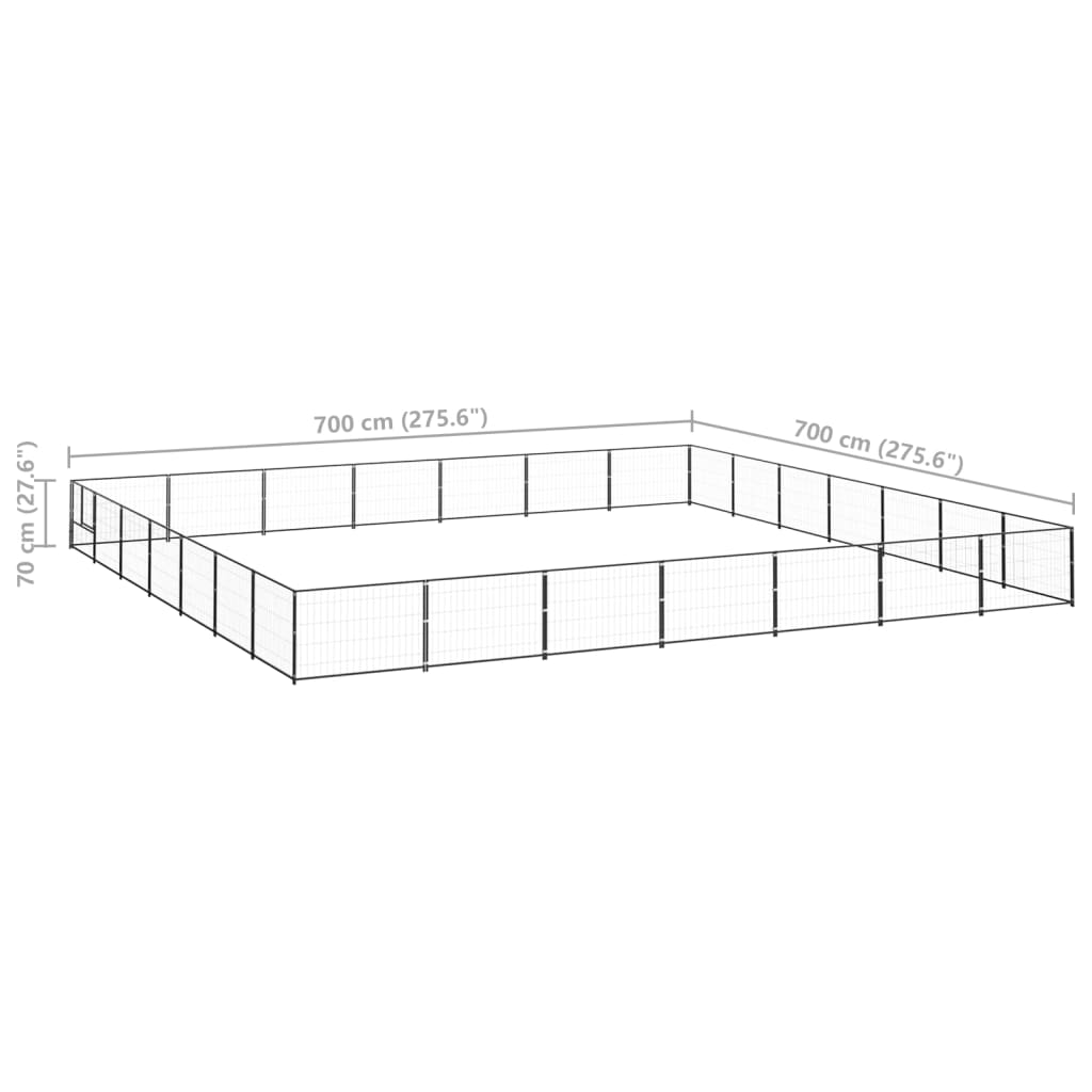 Chenil d'extérieur en acier noir pour chien - Panneaux à mailles - 700 x 700 x 70 cm - 49 m²