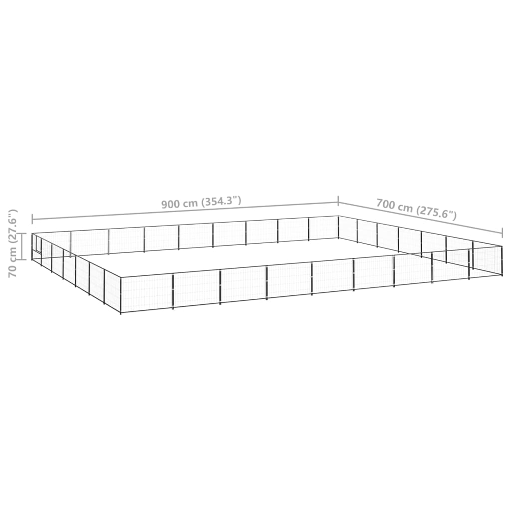 Chenil d'extérieur en acier noir pour chien - Panneaux à mailles - 900 x 700 x 70 cm - 63 m²