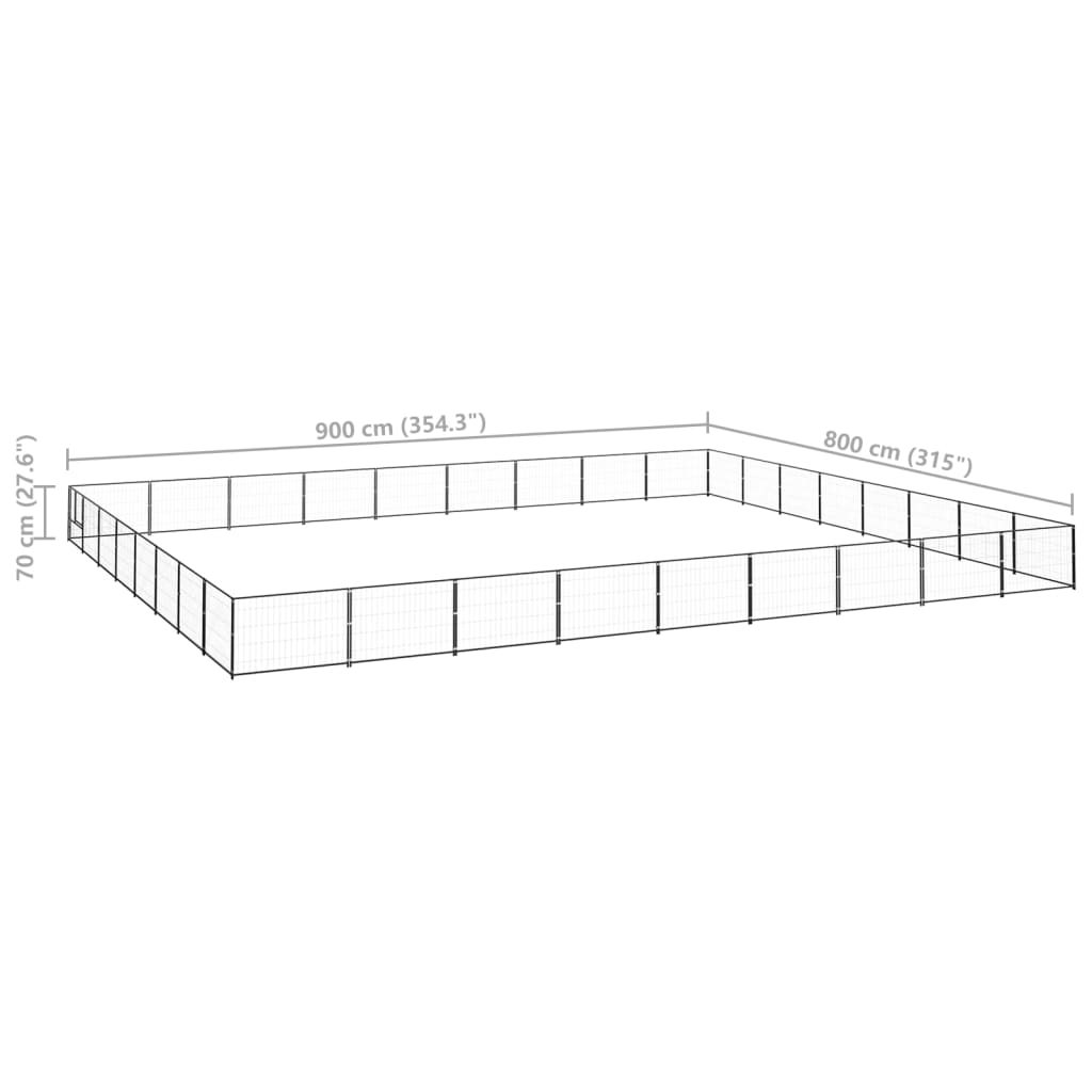 Chenil d'extérieur en acier noir pour chien - Panneaux à mailles - 900 x 800 x 70 cm - 70 m²