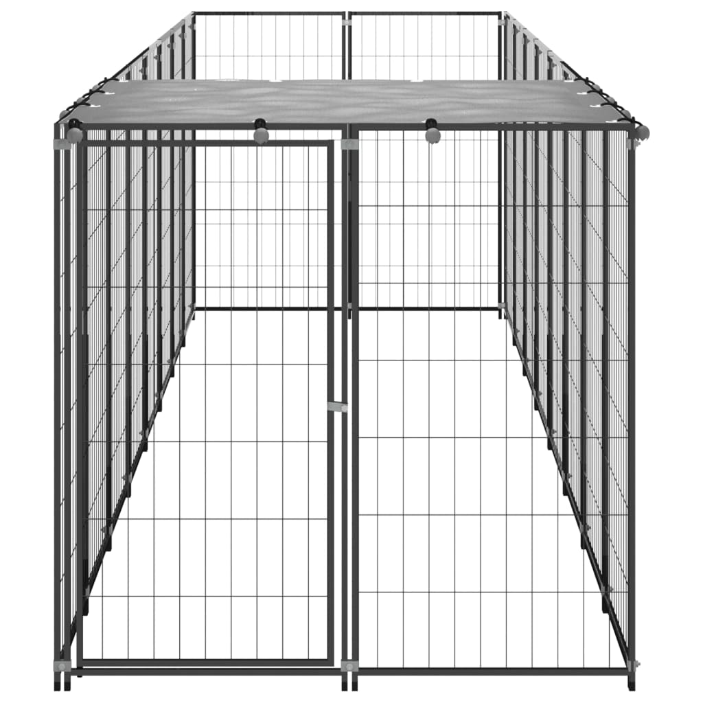 Chenil d'extérieur en acier noir pour chien - Panneaux à mailles- 440 x 110 x 110 cm - 5 m²