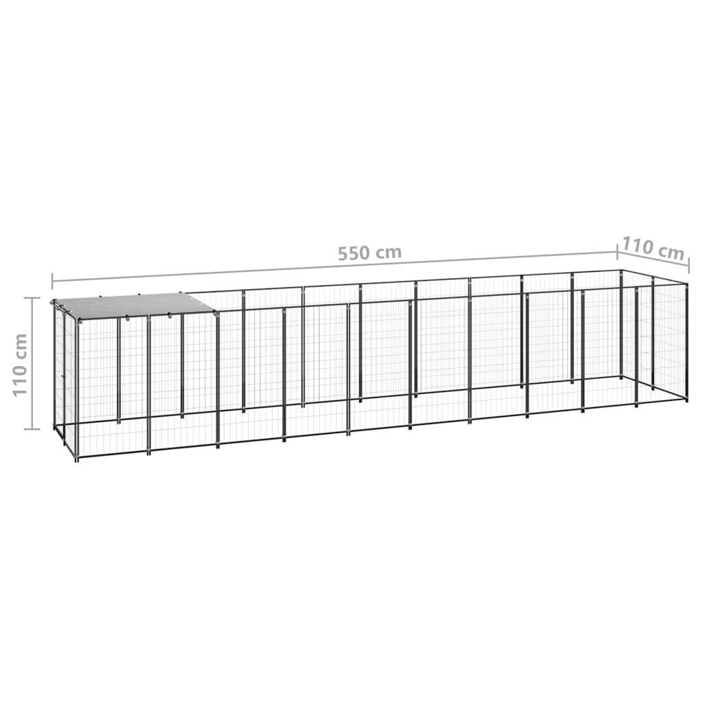 fekete acél kutyakennel 6,05 m²