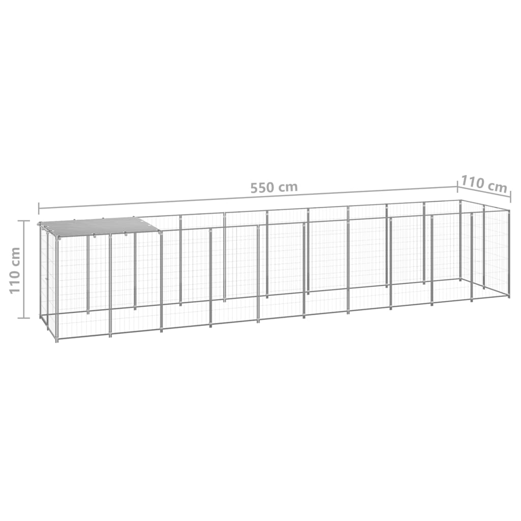 Chenil d'extérieur en acier galvanisé pour chien - Panneaux à mailles - 550 x 110 x 110 cm - 6 m²