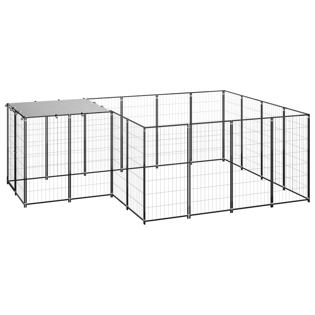 vidaXL Padoc pentru câini, negru, 6,05 m², oțel vidaXL