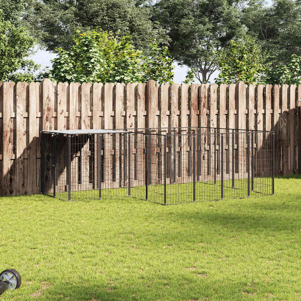 vidaXL Padoc pentru câini, negru, 6,05 m², oțel