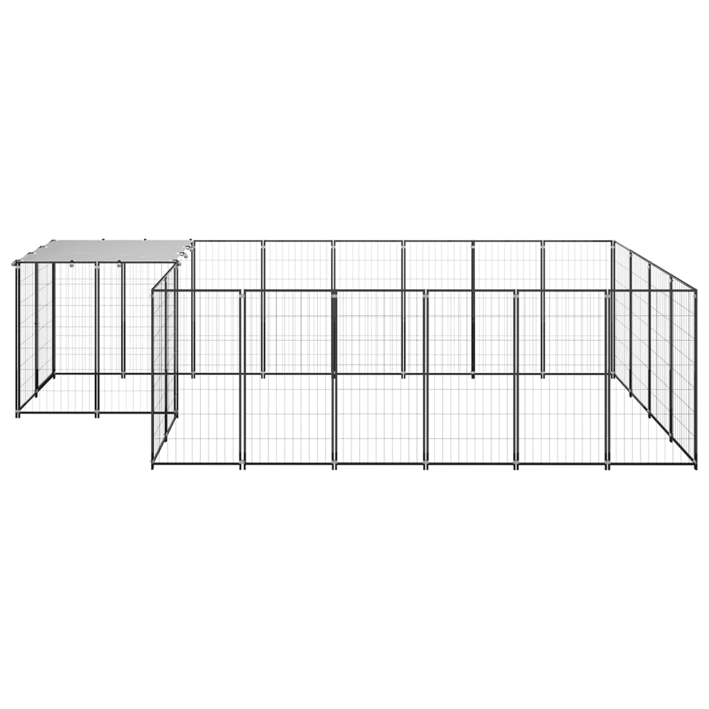 Chenil d'extérieur en acier noir pour chien - Panneaux à mailles- 440 x 220 x 110 cm - 8,47 m²