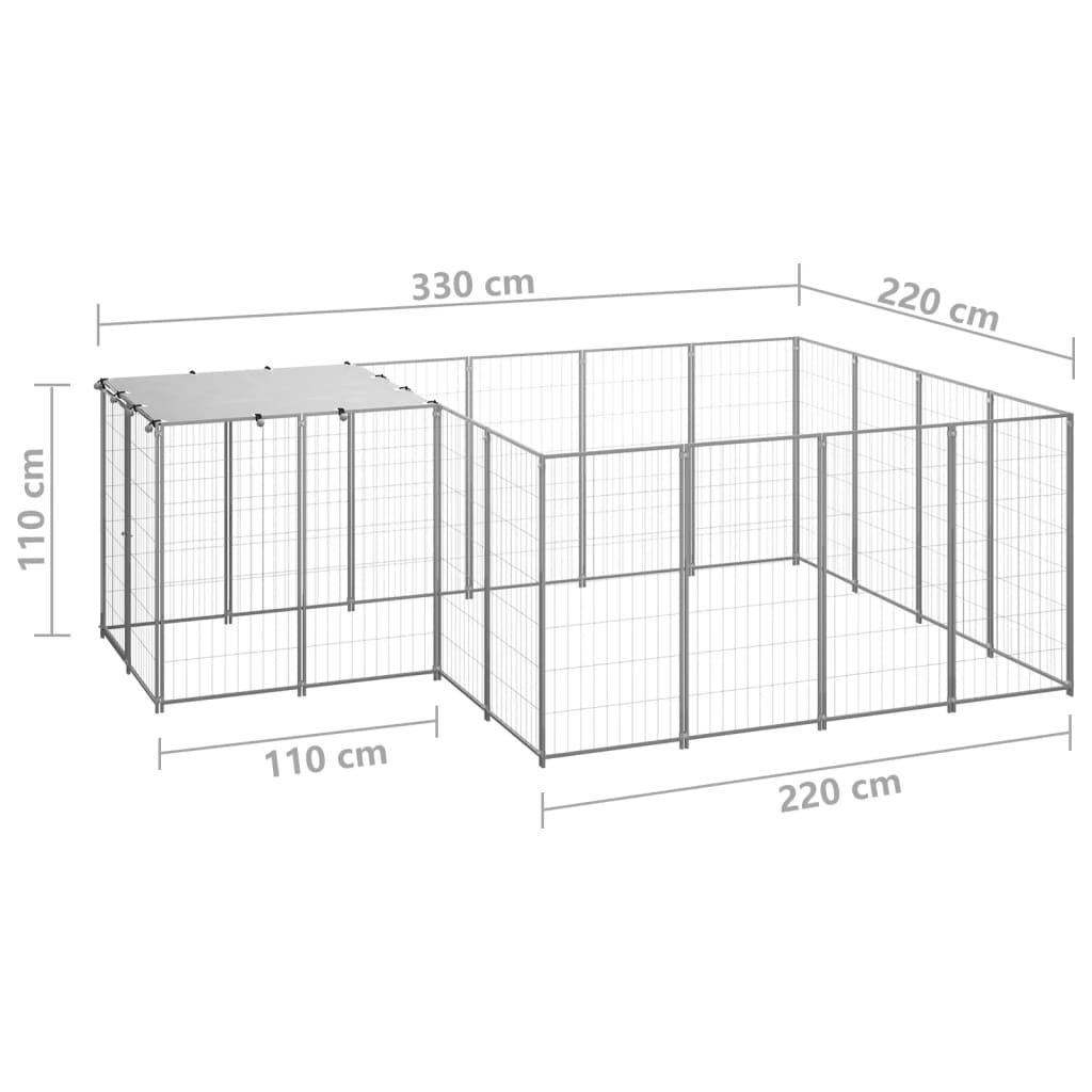 Chenil d'extérieur en acier galvanisé pour chien - Panneaux à mailles - 330 x 220 x 110 cm - 6 m²