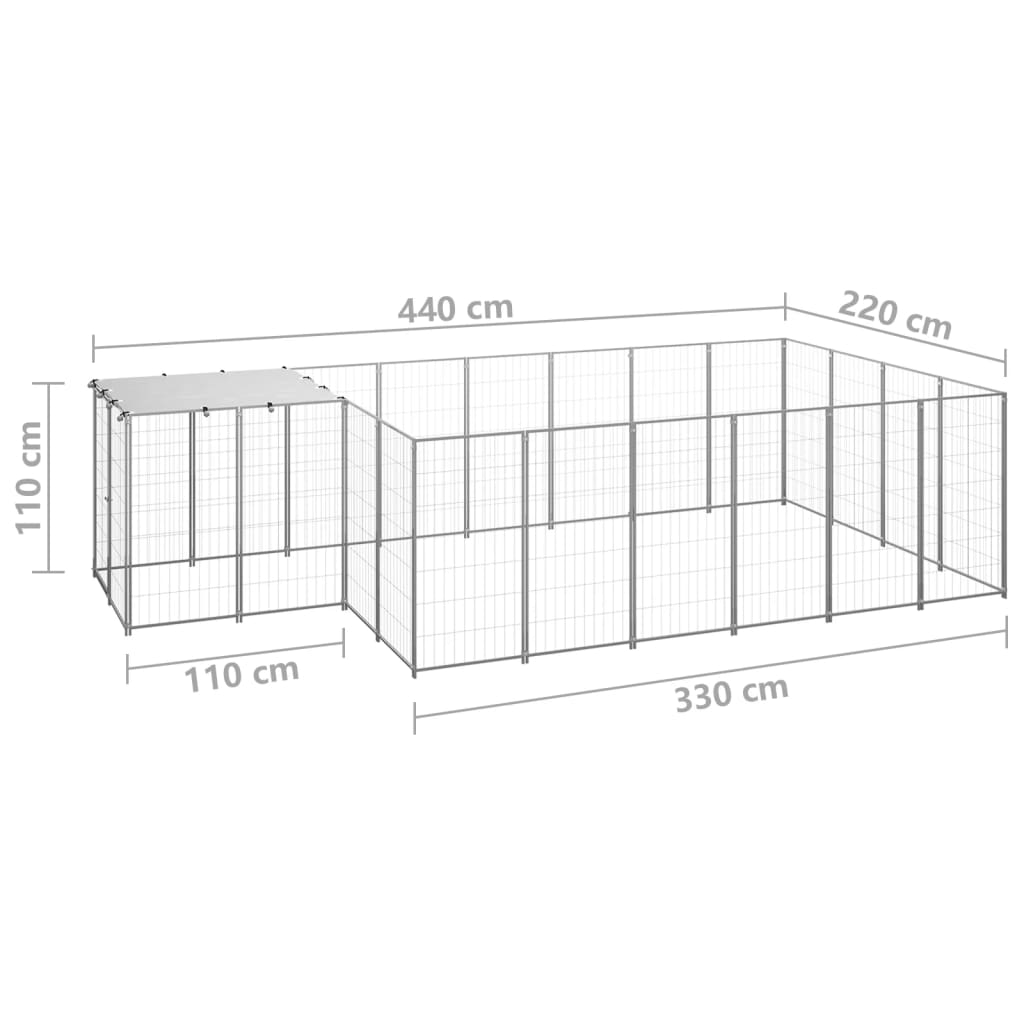 Chenil d'extérieur en acier galvanisé pour chien - Panneaux à mailles - 440 x 220 x 110 cm - 8m²