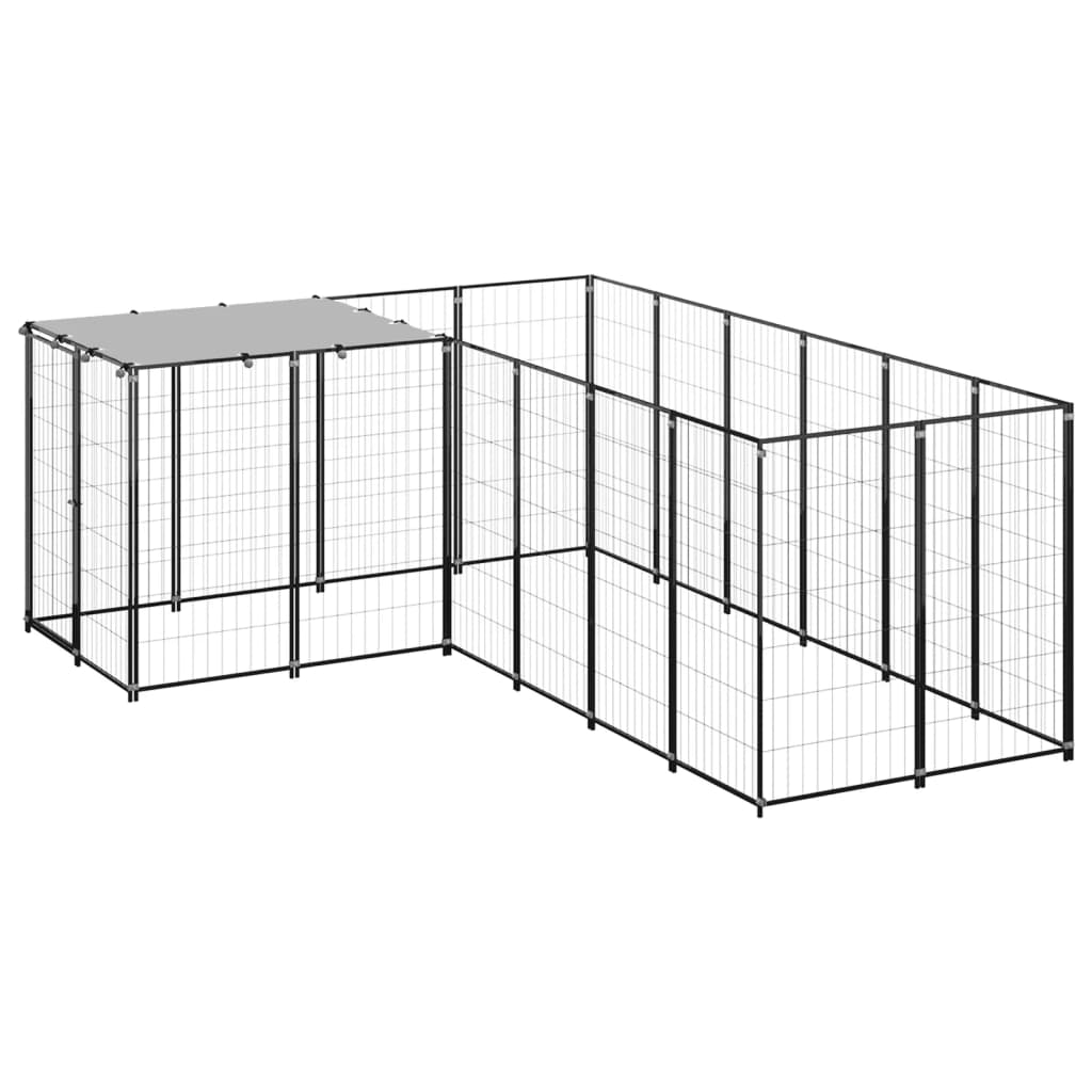 Chenil d'extérieur en acier noir pour chien - Panneaux à mailles- 220 x 330 x 110 cm - 5 m²